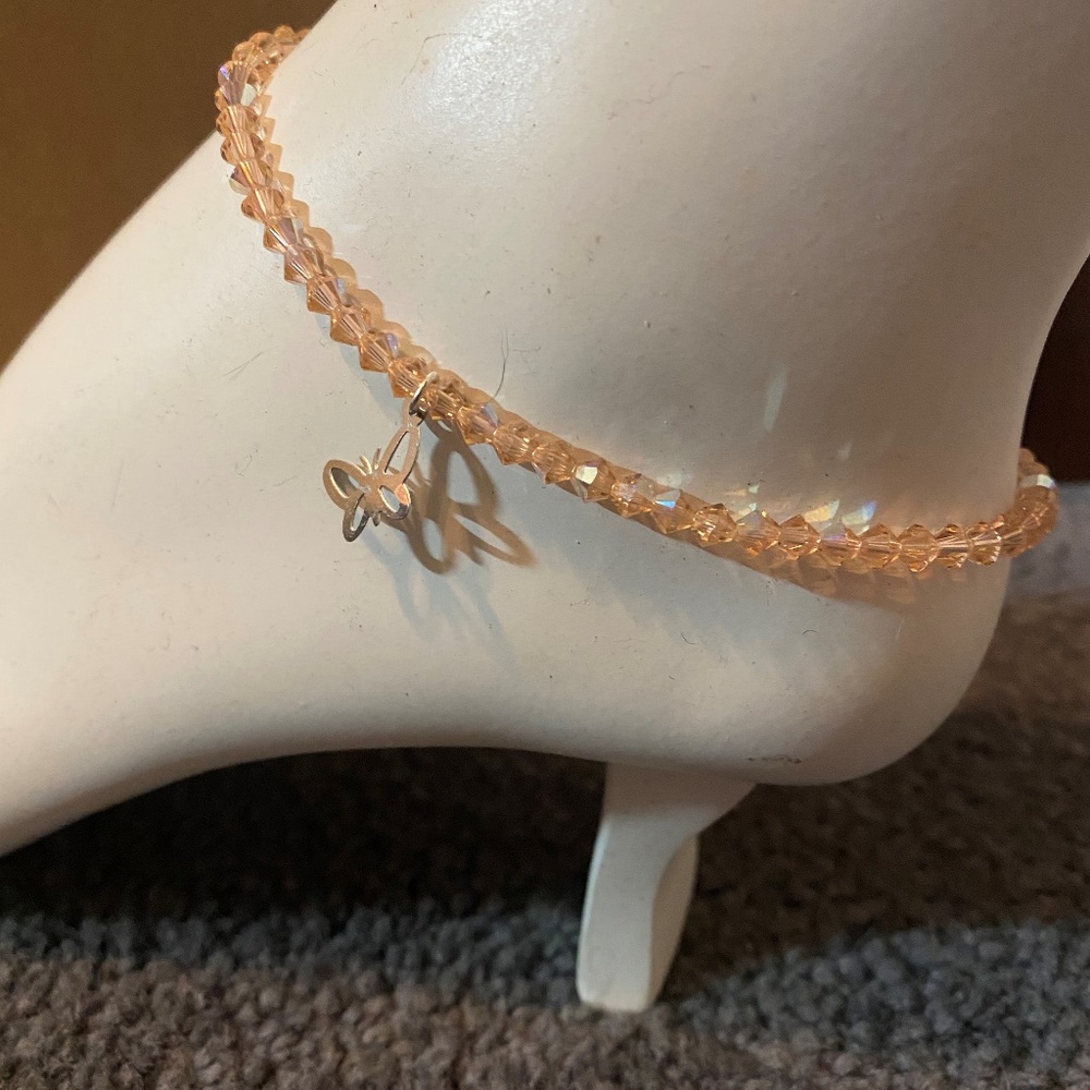 Peach Crystal Butterfly Stretch Anklet #1350